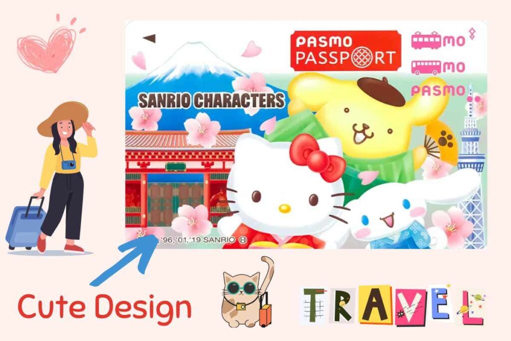 Pasmo Passport IC card for tourists in Japan cute design with colorful animal cartoon characters and cherry blossoms on card cute souvenir