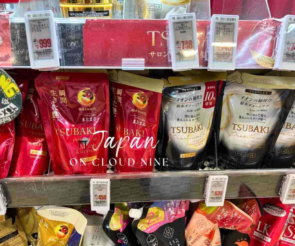 Japanese hair care products Tsubaki gel conditioner shampoo in convenience store